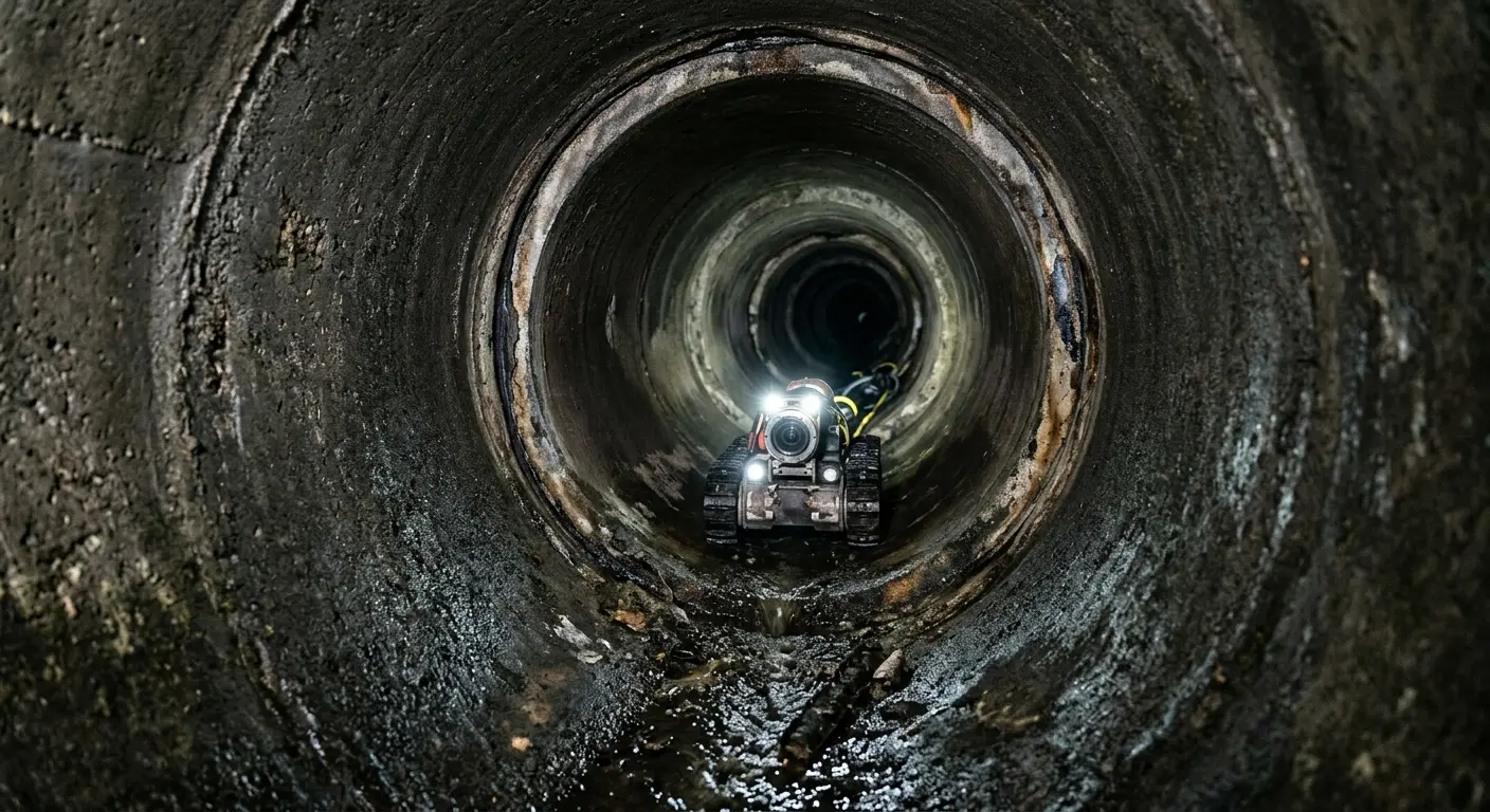 Robotic sewer camera inspecting pipe interior for Drain Snake Service in Berthoud
